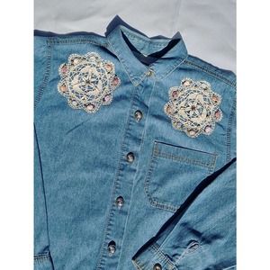 🌈Vintage 90's Western Denim Button Down Blouse By Monique Fashions Size 12